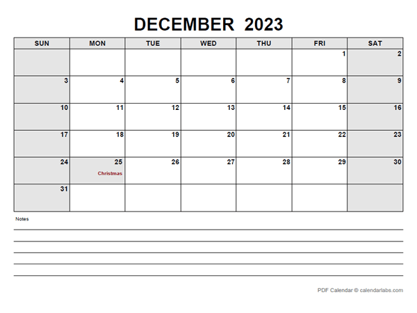 Blank December 2023 Calendar-pdf