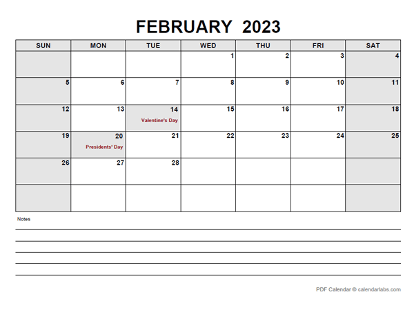 Blank February 2023 Calendar-pdf