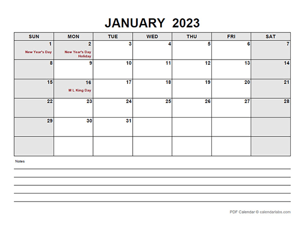 Blank January 2023 Calendar-pdf