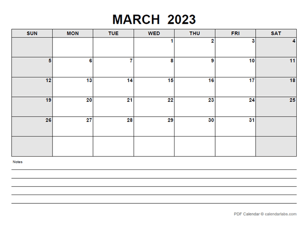 Blank March 2023 Calendar-pdf