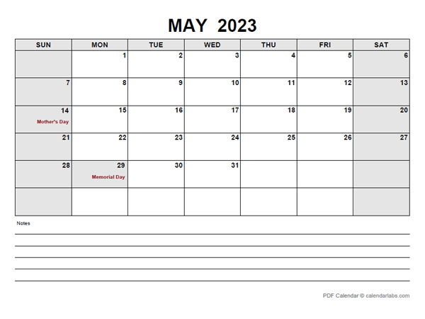 Blank May 2023 Calendar-pdf