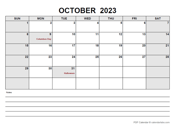 Blank October 2023 Calendar-pdf