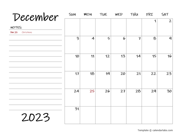 December 2023 Appointment Word Calendar