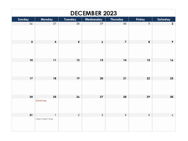 December 2023 Calendar Blank