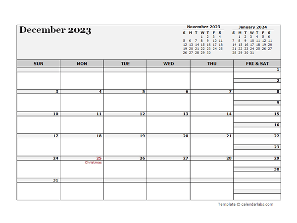 December 2023 CalendarEditable