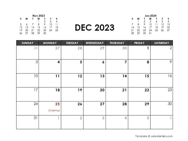 December 2023 Calendar Free Printable