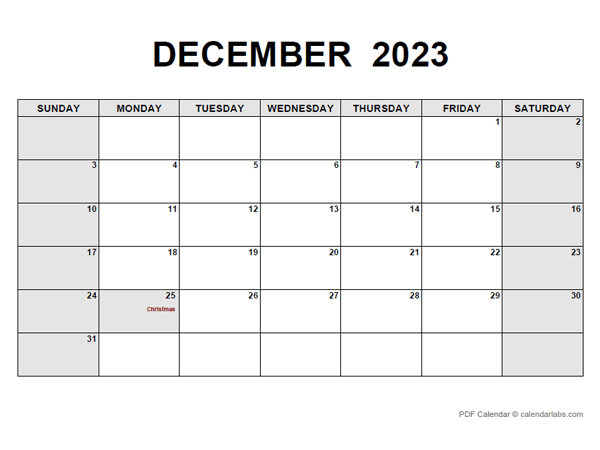 December 2023 Calendar Pdf