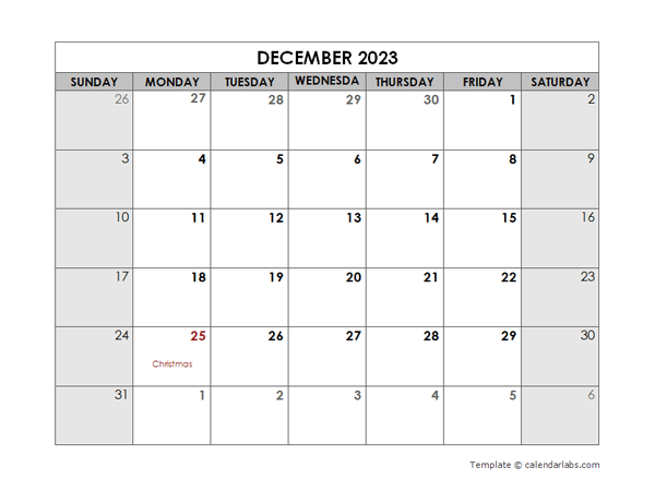 December 2023 Printable Calendar