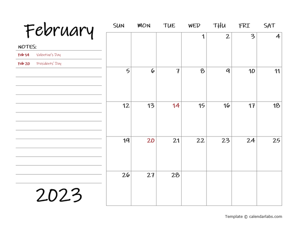 February 2023 Appointment Word Calendar