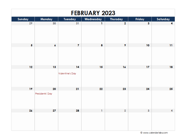 February 2023 Calendar Blank