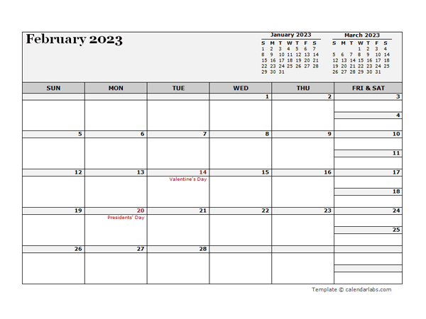 February 2023 CalendarEditable