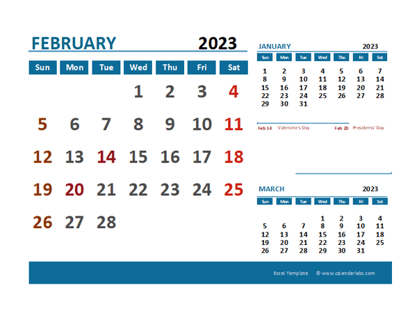 February 2023 CalendarExcel With Holidays