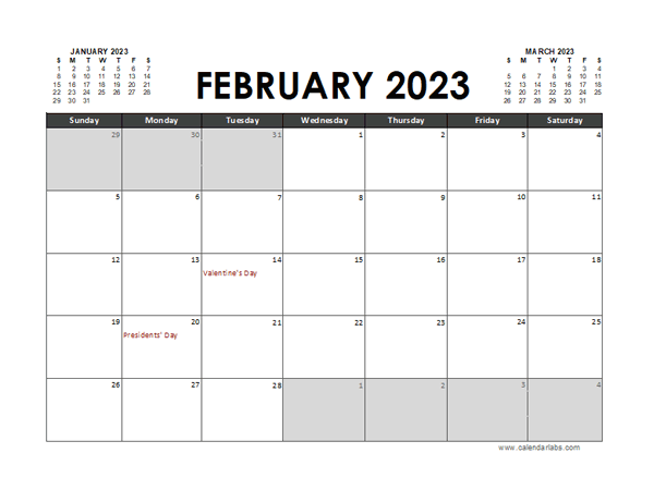 February 2023 Calendar Excel