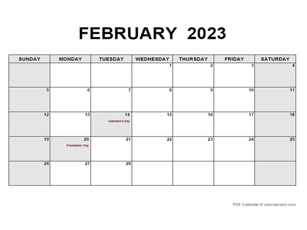 February 2023 Calendar Pdf