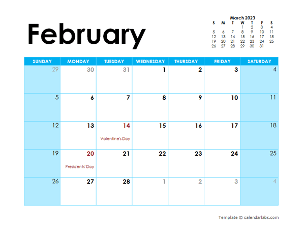 February 2023 Calendar With Holidays