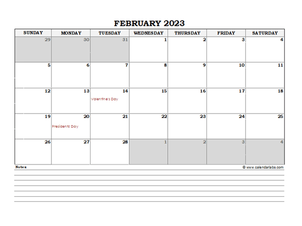 February 2023 Planner Excel