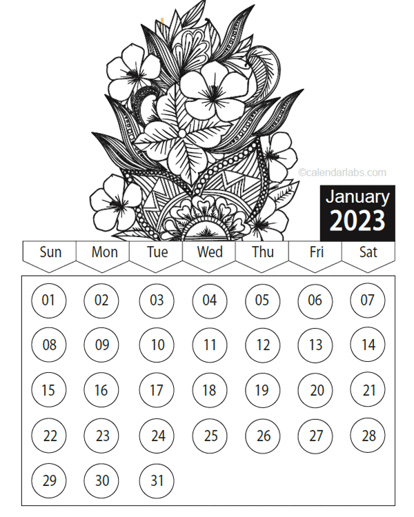 Free 2023 Floral Coloring Calendar
