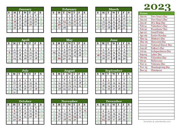 Free Editable 2023 Yearly Word Calendar