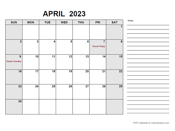 Free Printable April 2023 Calendar Pdf