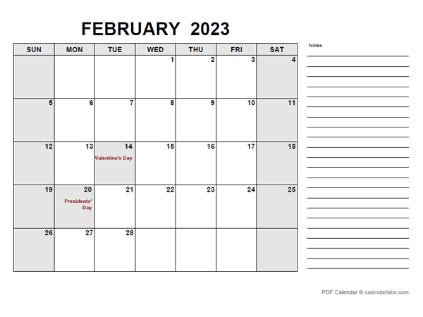 Free Printable February 2023 Calendar Pdf