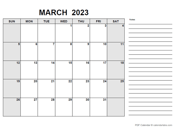Free Printable March 2023 Calendar Pdf