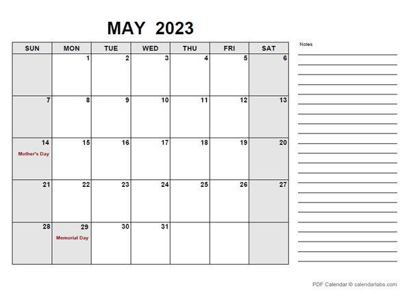 Free Printable May 2023 Calendar Pdf