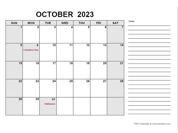 Free Printable October 2023 Calendar Pdf