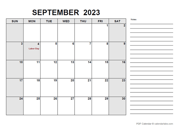 Free Printable September 2023 Calendar Pdf