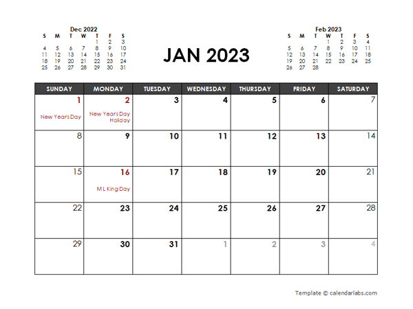 January 2023 Calendar Free Printable