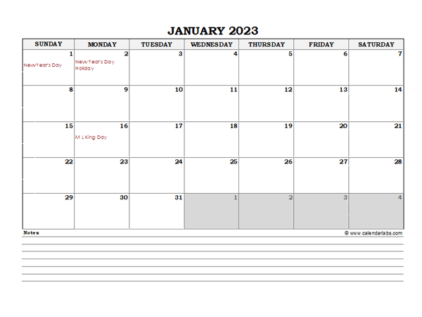 January 2023 Planner Excel