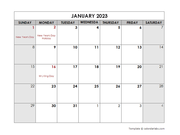 January 2023 Printable Calendar