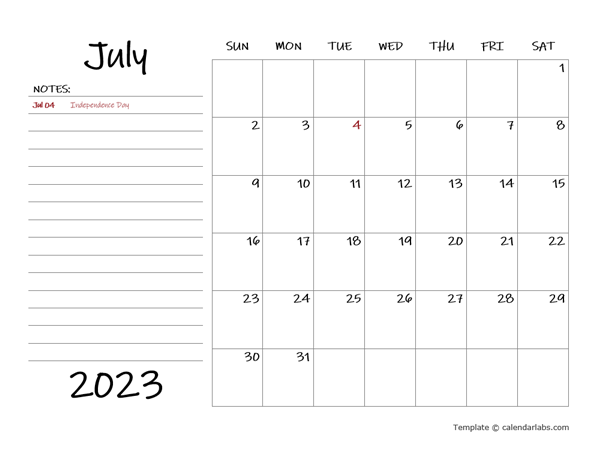 July 2023 Appointment Word Calendar