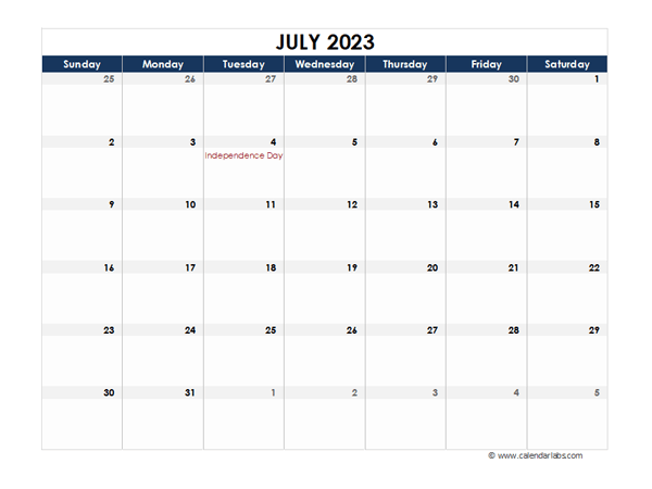 July 2023 Calendar Blank