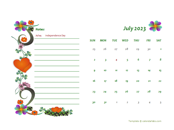 July 2023 Calendar Dates