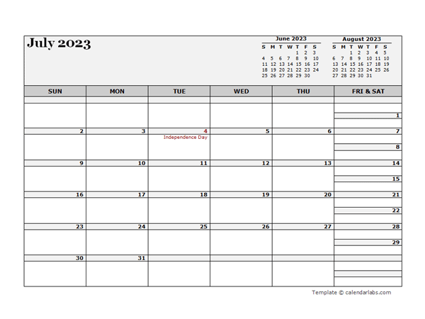 July 2023 CalendarEditable