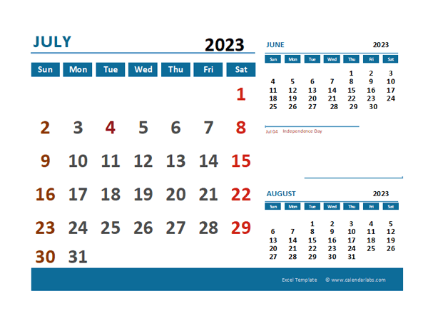 July 2023 CalendarExcel With Holidays