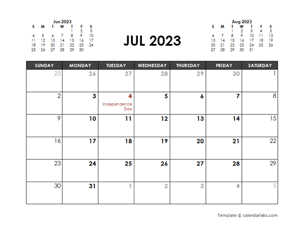 July 2023 Calendar Free Printable