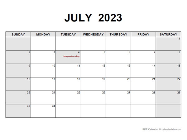July 2023 Calendar Pdf