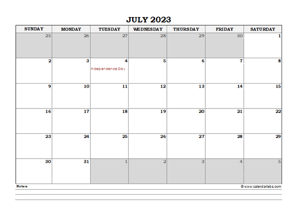 July 2023 Planner Excel