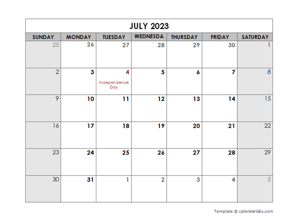 July 2023 Printable Calendar