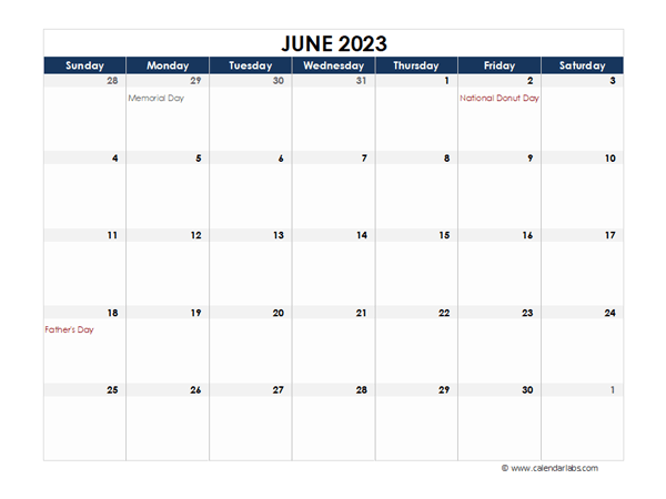 June 2023 Calendar Blank