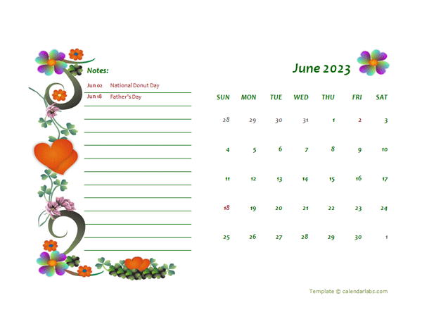 June 2023 Calendar Dates