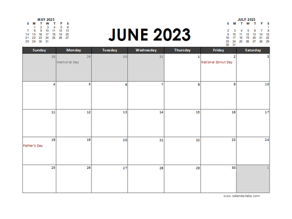 June 2023 Calendar Excel
