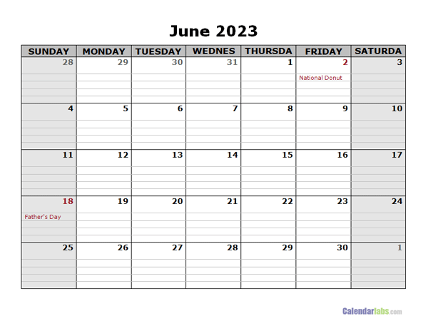 June 2023 Calendar Word