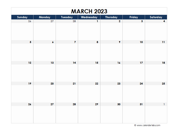 March 2023 Calendar Blank