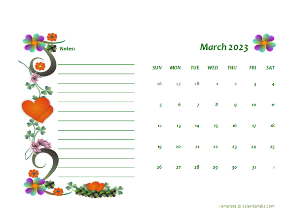 March 2023 Calendar Dates