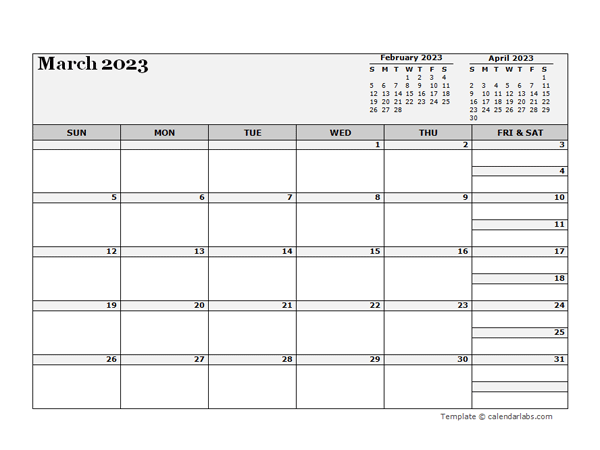 March 2023 CalendarEditable