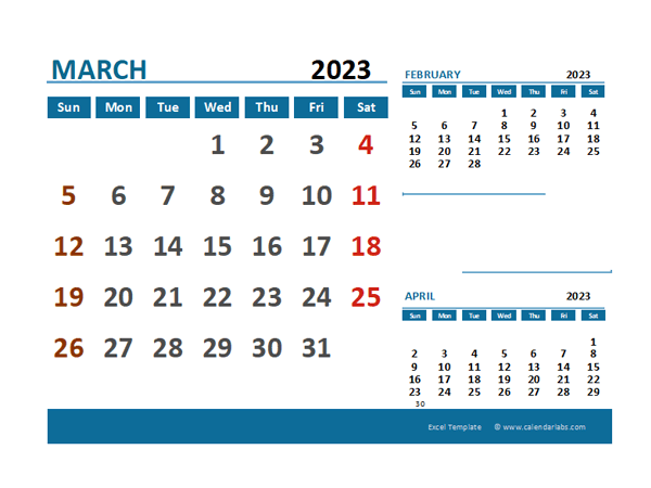 March 2023 CalendarExcel With Holidays