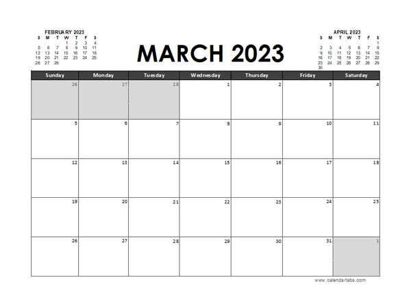 March 2023 Calendar Excel