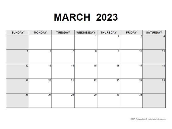 March 2023 Calendar Pdf